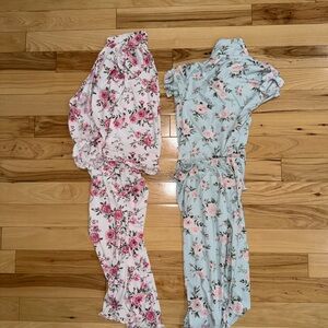 Kids Floral Pajama Set Duo - Pink Rose & Soft Blue Rose Prints